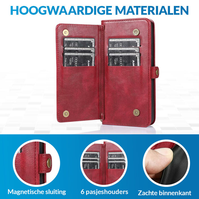 JVS Products iPhone 16 Pro Max hoesje - Bookcase - Afneembaar 2 in 1 - Backcover - Pasjeshouder - Portemonnee - Kunstleer - Rood