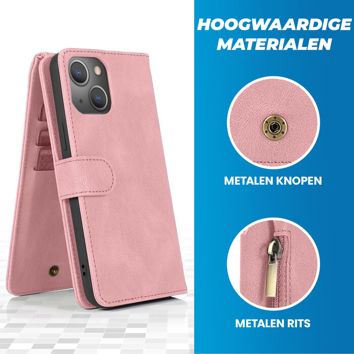 JVS Products iPhone 16 Pro Max hoesje - Bookcase - Pasjeshouder - Portemonnee - Rits - Kunstleer - Rose Goud