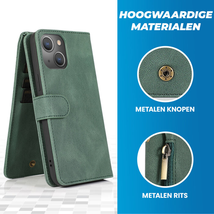 JVS Products iPhone 16 Pro Max hoesje - Bookcase - Pasjeshouder - Portemonnee - Rits - Kunstleer - Groen
