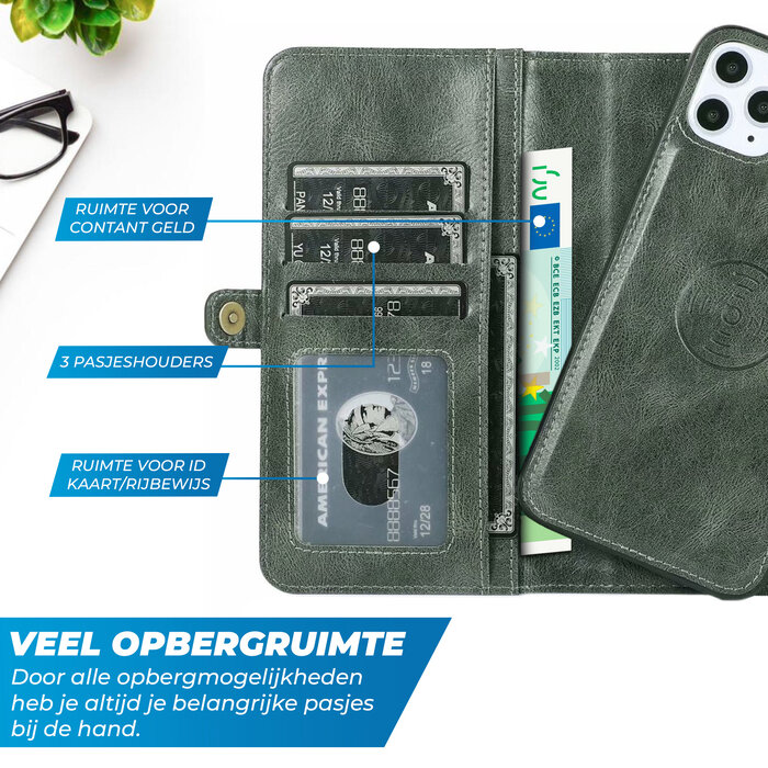JVS Products iPhone 16 Pro Max hoesje - Bookcase - Afneembaar 2 in 1 - Backcover - Pasjeshouder - Portemonnee - Kunstleer - Groen
