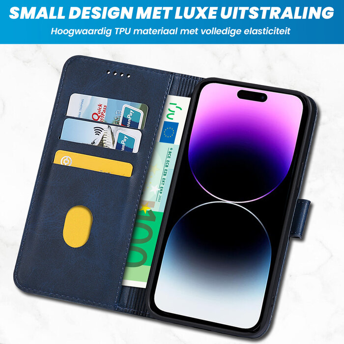 JVS Products iPhone 16 Pro Max hoesje - Bookcase - Pasjeshouder - Portemonnee - Kunstleer - Blauw