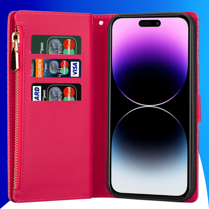 JVS Products iPhone 16 Pro hoesje - Bookcase - Koord - Pasjeshouder - Portemonnee - Glitter - Bloemenpatroon - Kunstleer - Roze