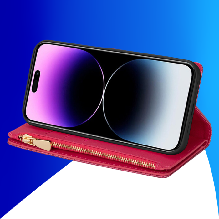 JVS Products iPhone 16 Pro hoesje - Bookcase - Koord - Pasjeshouder - Portemonnee - Glitter - Bloemenpatroon - Kunstleer - Roze