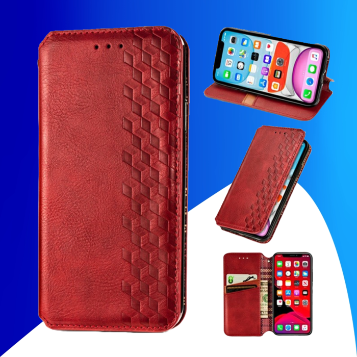 JVS Products iPhone 16 Plus hoesje - Bookcase - Pasjeshouder - Portemonnee - Diamantpatroon - Kunstleer - Rood