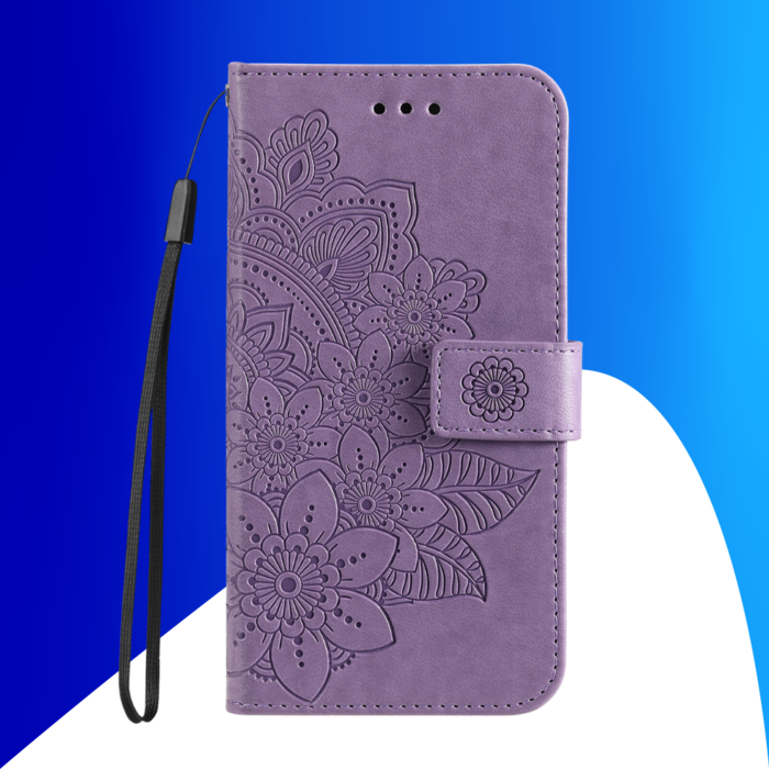 JVS Products iPhone 16 Plus hoesje - Bookcase - Pasjeshouder - Portemonnee - Bloemenprint - Kunstleer - Paars