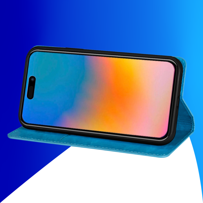 JVS Products iPhone 16 hoesje - Bookcase - Pasjeshouder - Portemonnee - Glitter - TPU - Blauw