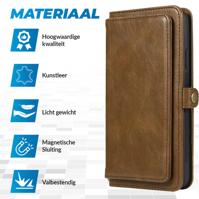 JVS Products iPhone 16 hoesje - Bookcase - Afneembaar 2 in 1 - Backcover - Pasjeshouder - Portemonnee - Kunstleer - Bruin