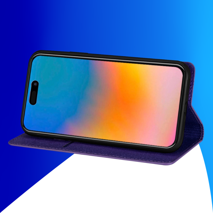 JVS Products iPhone 16 Pro hoesje - Bookcase - Pasjeshouder - Portemonnee - Glitter - TPU - Paars