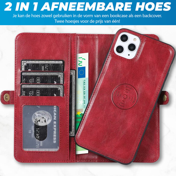 JVS Products iPhone 16 hoesje - Bookcase - Afneembaar 2 in 1 - Backcover - Pasjeshouder - Portemonnee - Kunstleer - Rood