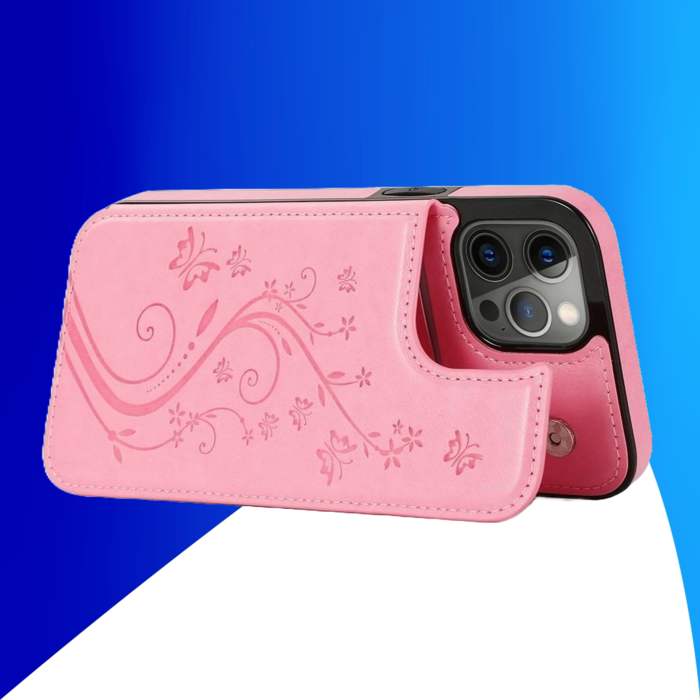 JVS Products iPhone 16 Pro hoesje - Backcover - Pasjeshouder - Portemonnee - Bloemenprint - Kunstleer - Roze