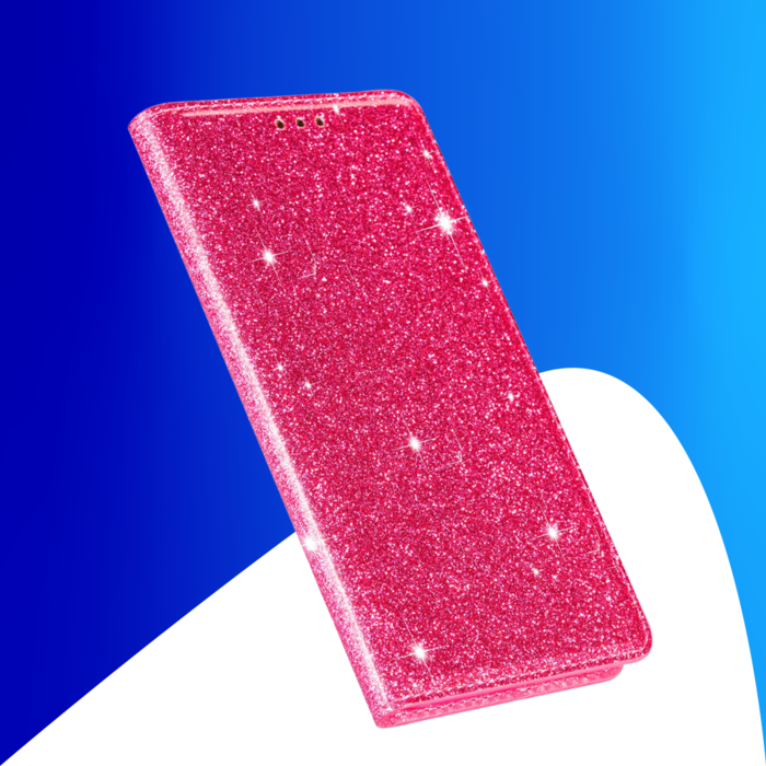 JVS Products iPhone 16 Pro hoesje - Bookcase - Pasjeshouder - Portemonnee - Glitter - TPU - Roze