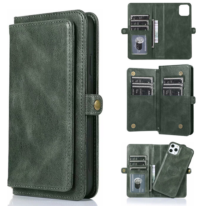 JVS Products iPhone 16 Plus hoesje - Bookcase - Afneembaar 2 in 1 - Backcover - Pasjeshouder - Portemonnee - Kunstleer - Groen