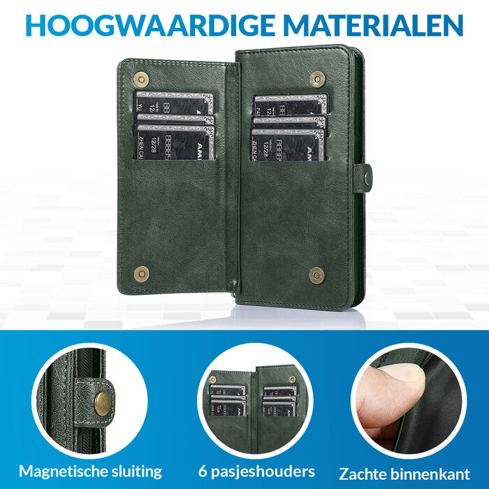 JVS Products iPhone 16 Plus hoesje - Bookcase - Afneembaar 2 in 1 - Backcover - Pasjeshouder - Portemonnee - Kunstleer - Groen