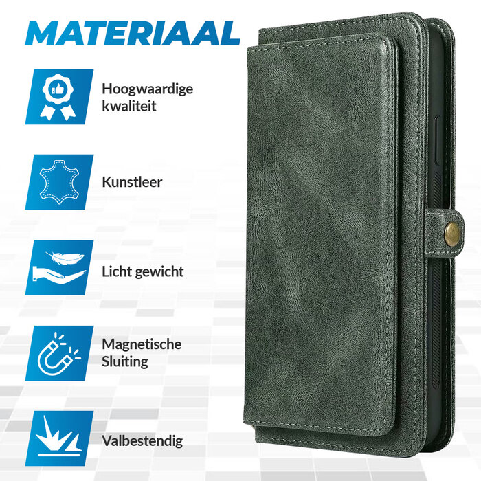 JVS Products iPhone 16 Plus hoesje - Bookcase - Afneembaar 2 in 1 - Backcover - Pasjeshouder - Portemonnee - Kunstleer - Groen