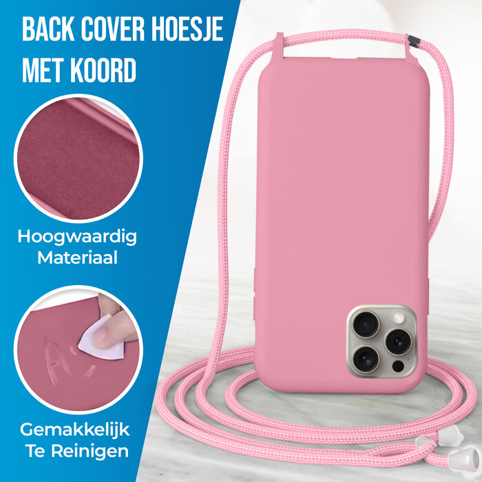 JVS Products iPhone 16 Plus hoesje - Backcover - Koord - Softcase - Flexibel - TPU - Roze