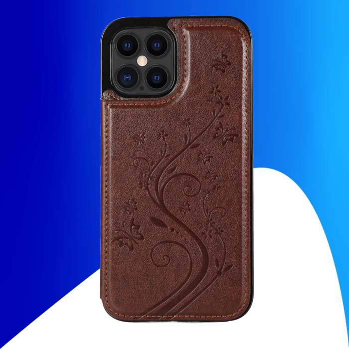 JVS Products iPhone 16 Pro Max hoesje - Backcover - Pasjeshouder - Portemonnee - Bloemenprint - Kunstleer - Bruin