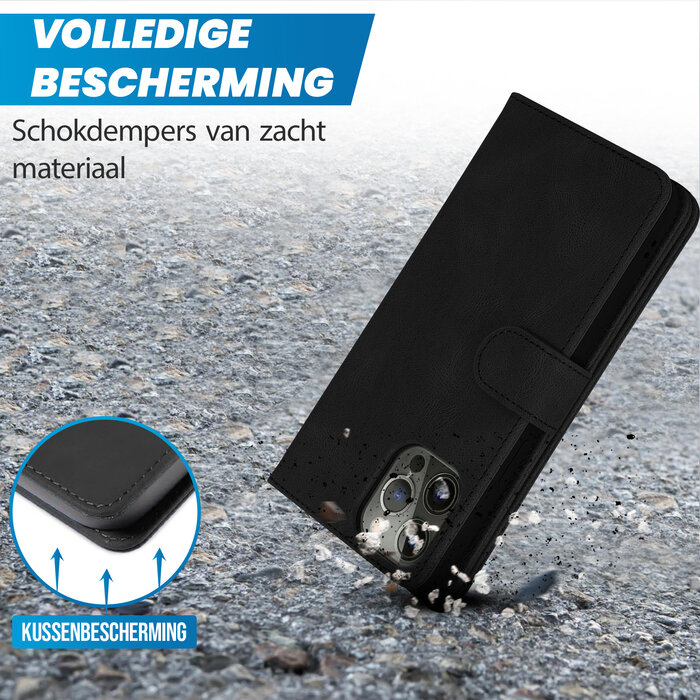 JVS Products iPhone 16 Plus hoesje - Bookcase - Pasjeshouder - Portemonnee - Rits - Kunstleer - Zwart