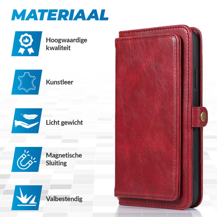 JVS Products iPhone 16 Plus hoesje - Bookcase - Afneembaar 2 in 1 - Backcover - Pasjeshouder - Portemonnee - Kunstleer - Rood