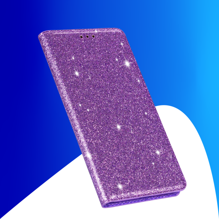 JVS Products iPhone 16 hoesje - Bookcase - Pasjeshouder - Portemonnee - Glitter - TPU - Paars