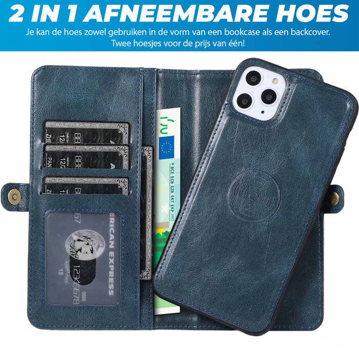 JVS Products iPhone 16 hoesje - Bookcase - Afneembaar 2 in 1 - Backcover - Pasjeshouder - Portemonnee - Kunstleer - Blauw