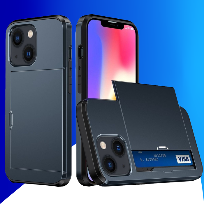 JVS Products iPhone 16 Pro Max hoesje - Backcover - Hardcase - Pasjeshouder - Portemonnee - Shockproof - TPU - Marineblauw