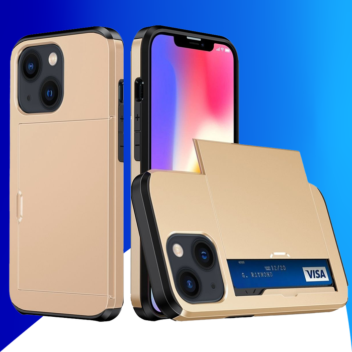 JVS Products iPhone 16 Plus hoesje - Backcover - Hardcase - Pasjeshouder - Portemonnee - Shockproof - TPU - Goud