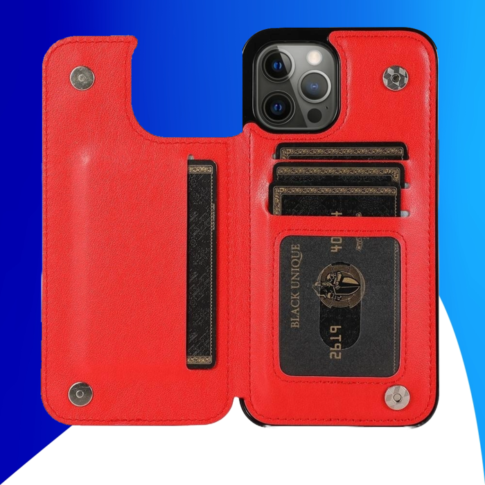 JVS Products iPhone 16 Pro Max hoesje - Backcover - Pasjeshouder - Portemonnee - Bloemenprint - Kunstleer - Rood