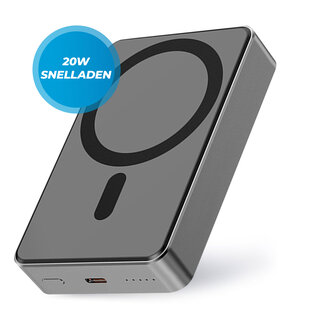 JVS Products Draadloze Powerbank 10000mAh - 20W Snellader - Geschikt voor MagSafe - 1x USB C input en output - USB-C kabel en Magnetische ring meegeleverd - Powerbank klein - Powerbank lichtgewicht - Zwart