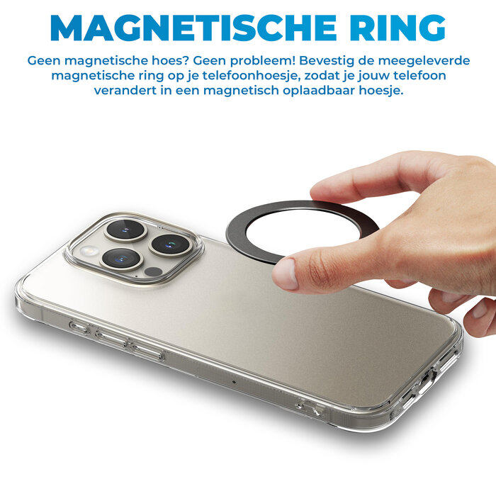 JVS Products Draadloze Powerbank 5000mAh - 20W Snellader - Geschikt voor MagSafe - 1x USB C input en output - USB-C kabel en Magnetische ring meegeleverd - Powerbank klein - Powerbank lichtgewicht - Zwart