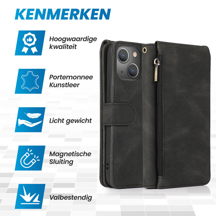 JVS Products Samsung Galaxy S25 hoesje - Bookcase - Pasjeshouder - Portemonnee - Rits - Kunstleer - Zwart