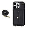 Samsung Galaxy S25 hoesje - Backcover - Koord - Pasjeshouder - Portemonnee - Kunstleer - Zwart