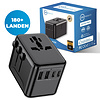 Universele wereldstekker - Snellader 18W - Reisstekker - Internationale Reisadapter - 2x USB-C en 2x USB-A - 180+ Landen - Amerika (USA) - Zuid Amerika - Engeland (UK) - Azië - Europa - Afrika - 2500W - Wereldstekker lichtgewicht - Zwart