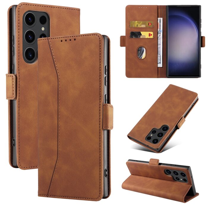 JVS Products Samsung Galaxy S21 Ultra hoesje - Bookcase - Pasjeshouder - Portemonnee - Kunstleer - Bruin