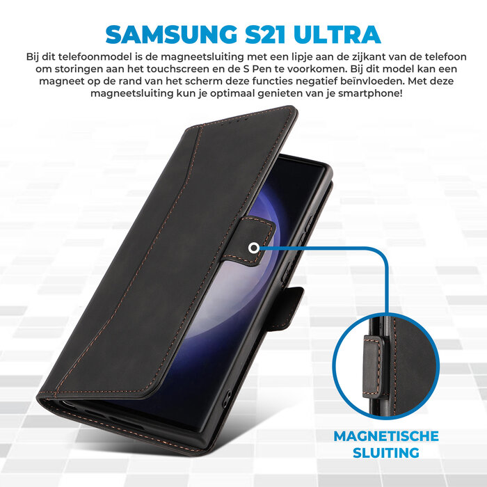 JVS Products Samsung Galaxy S21 Ultra hoesje - Bookcase - Pasjeshouder - Portemonnee - Kunstleer - Donkerbruin