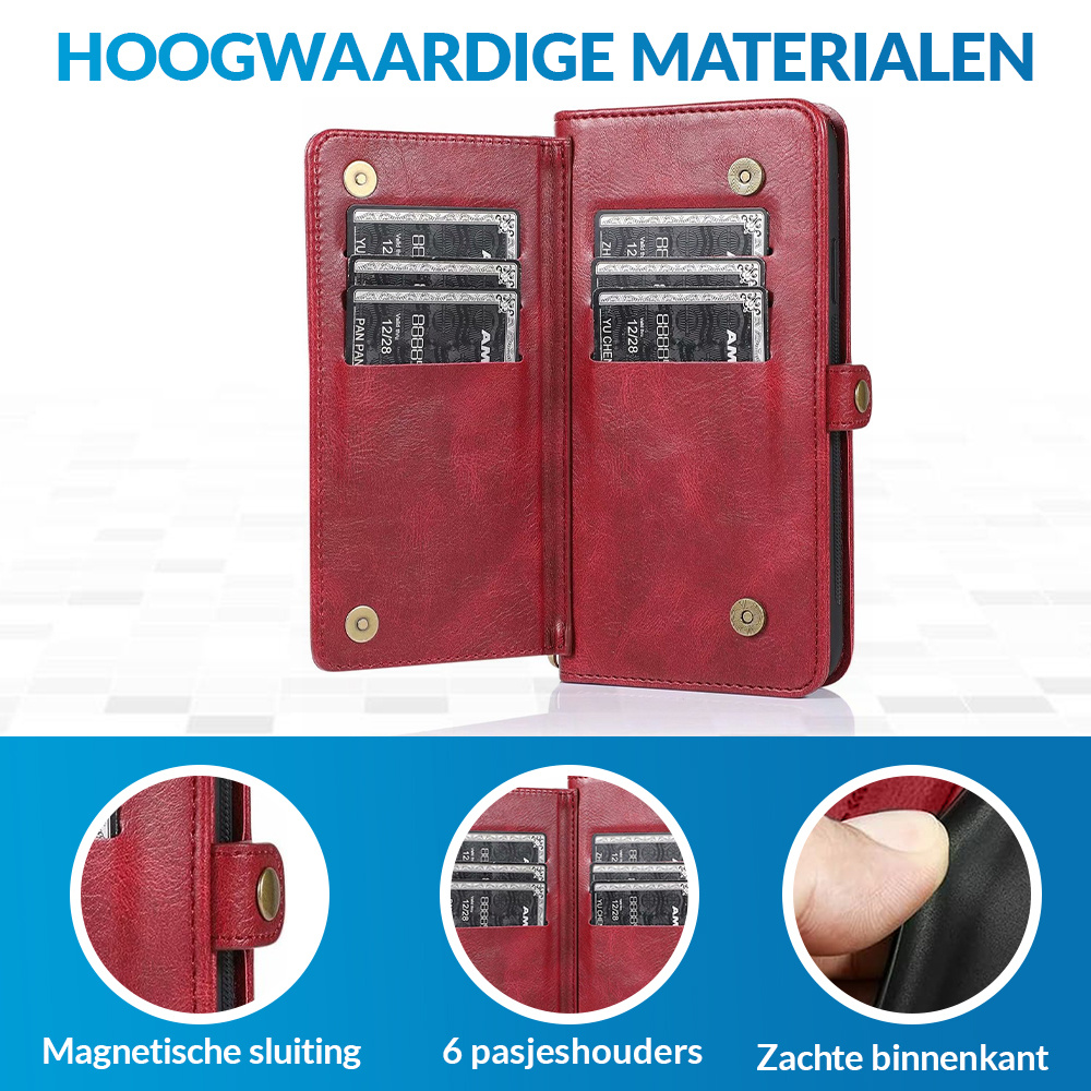 JVS Products iPhone 16e hoesje - Bookcase - Afneembaar 2 in 1 - Backcover - Pasjeshouder - Portemonnee - Kunstleer - Rood