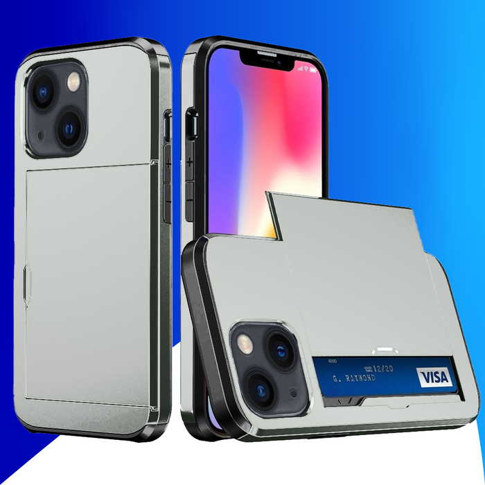 JVS Products iPhone 16e hoesje - Backcover - Hardcase - Pasjeshouder - Portemonnee - Shockproof - TPU - Zilver