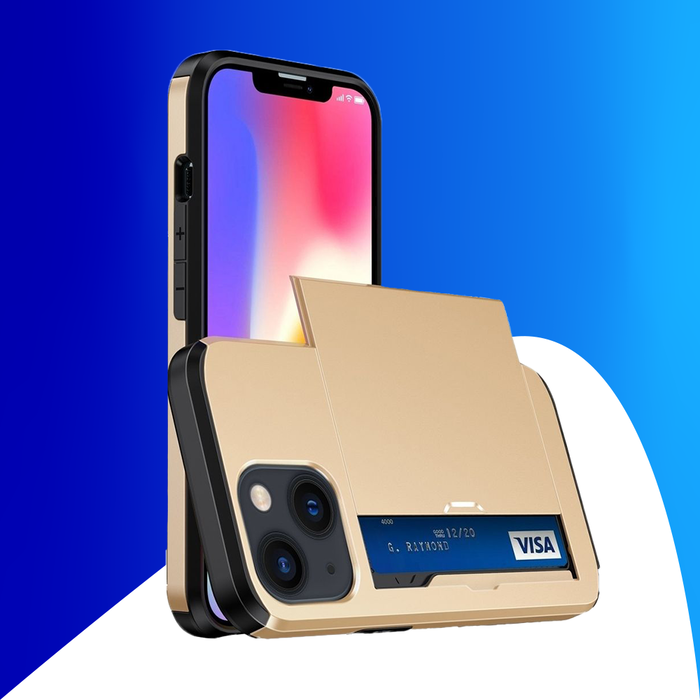 JVS Products iPhone 16e hoesje - Backcover - Hardcase - Pasjeshouder - Portemonnee - Shockproof - TPU - Goud