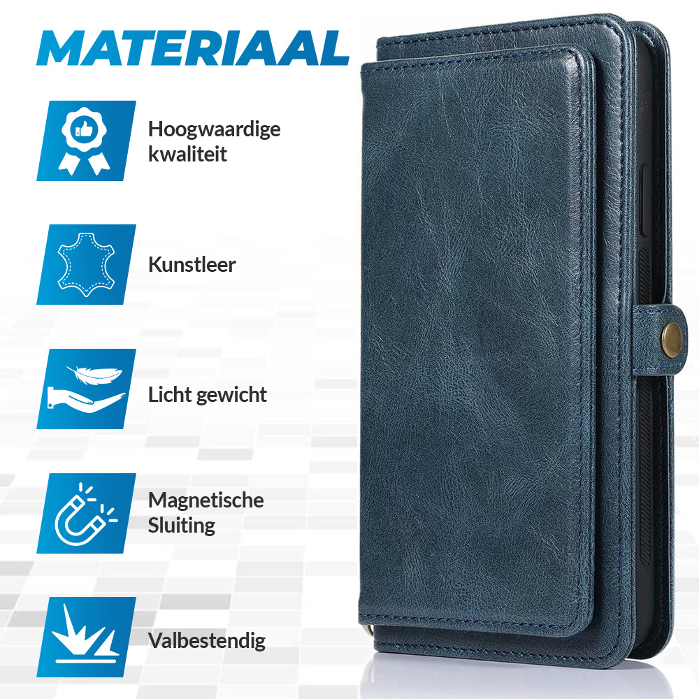 JVS Products iPhone 16e hoesje - Bookcase - Afneembaar 2 in 1 - Backcover - Pasjeshouder - Portemonnee - Kunstleer - Blauw