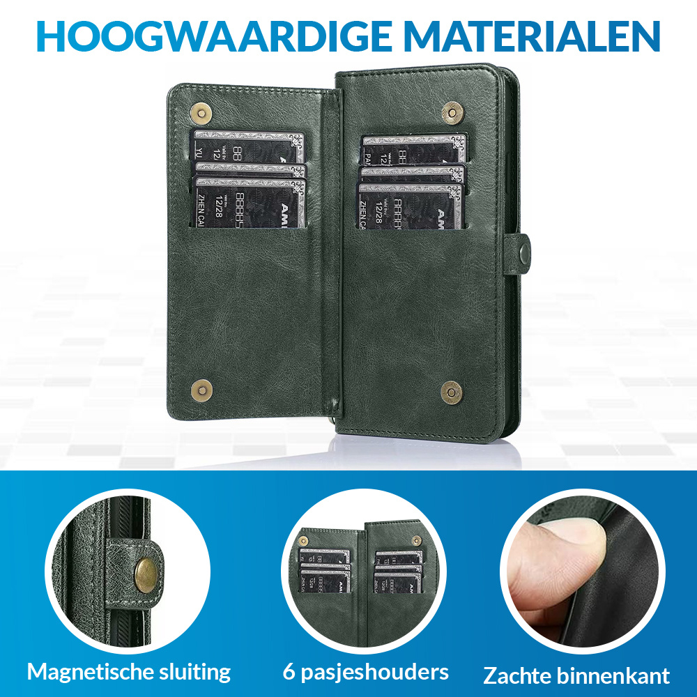 JVS Products iPhone 16e hoesje - Bookcase - Afneembaar 2 in 1 - Backcover - Pasjeshouder - Portemonnee - Kunstleer - Groen