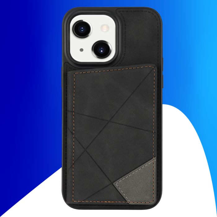 JVS Products iPhone 16e hoesje - Backcover - Pasjeshouder - Portemonnee - Camerabescherming - Stijlvol patroon - TPU - Zwart