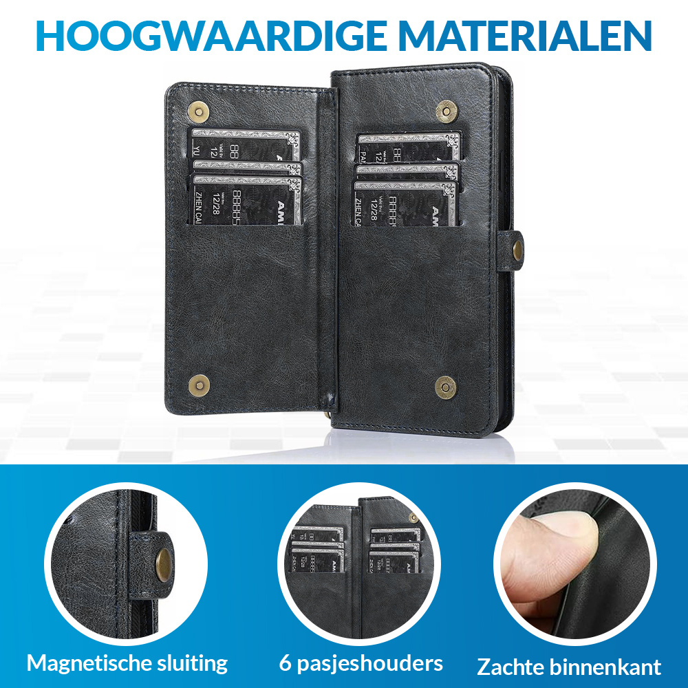 JVS Products iPhone 16e hoesje - Bookcase - Afneembaar 2 in 1 - Backcover - Pasjeshouder - Portemonnee - Kunstleer - Zwart