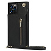 iPhone 16e hoesje - Backcover - Pasjeshouder - Portemonnee - Koord - Kunstleer - Zwart