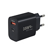 Snellader 35W - 1x USB-C PD Fast Charge - 1x USB-A Quick Charge 3.0 – Oplader 35 Watt - GaN Technologie - USB-C Adapter - Geschikt voor iPhone, Samsung, etc. - Zwart