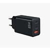 Snellader 65W - 2x USB-C PD Fast Charge - 1x USB-A Quick Charge 3.0 – Oplader 65 Watt - GaN Technologie - USB-C Adapter - Geschikt voor iPhone, Samsung, Laptop, etc. – Zwart