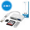 SD kaart lezer - 3 in 1 Hub - SD / Micro SD / TF Card Reader - Kaartlezer - USB A - Snelle Dataoverdracht - Inclusief USB-C naar USB-A Adapter - Wit