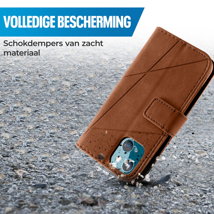 JVS Products iPhone 17 hoesje - Bookcase - Pasjeshouder - Portemonnee - Patroon - Kunstleer - Bruin