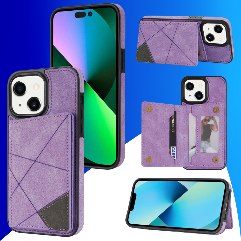 JVS Products iPhone 17 Pro hoesje - Backcover - Pasjeshouder - Portemonnee - Camerabescherming - Stijlvol patroon - TPU - Paars