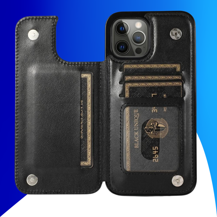 JVS Products iPhone 17 Air hoesje - Backcover - Pasjeshouder - Portemonnee - Bloemenprint - Kunstleer - Zwart