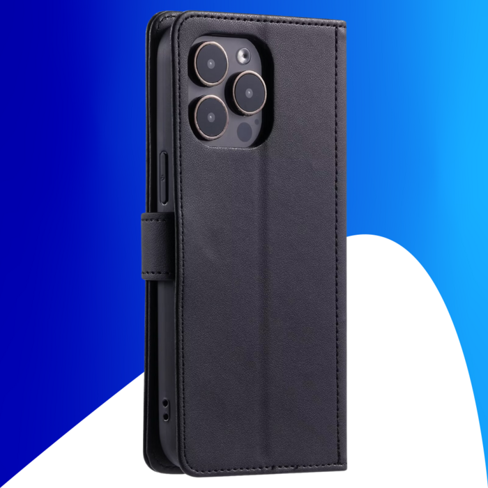 JVS Products iPhone 17 Pro Max hoesje - Bookcase - Pasjeshouder - Koord - Kunstleer - Zwart