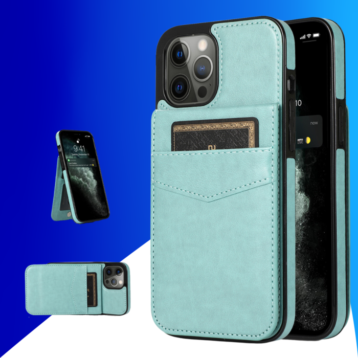 JVS Products iPhone 17 Pro Max hoesje - Backcover - Pasjeshouder - Portemonnee - Kunstleer - Lichtblauw